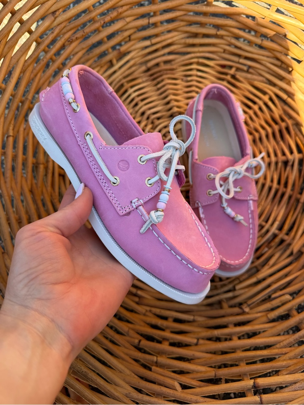 Sperry x Nordstrom 2-eye beaded boat shoe Girls Pink Beaded Moccasin Boat Shoes